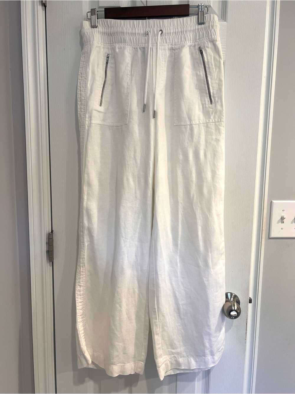 Athleta Cabo Wide Leg Linen Drawstring Waistband Flowy Vacation Beach Sz 4 Pants